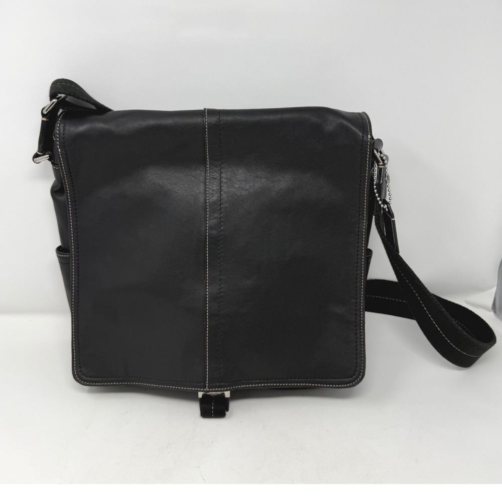 Coach Transatlantic Map Messenger Bag Black Leather F70105 Mens Large Crossbody